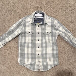 Outerknown White and Gray Plaid Blanket Shirt (broken buttons)
